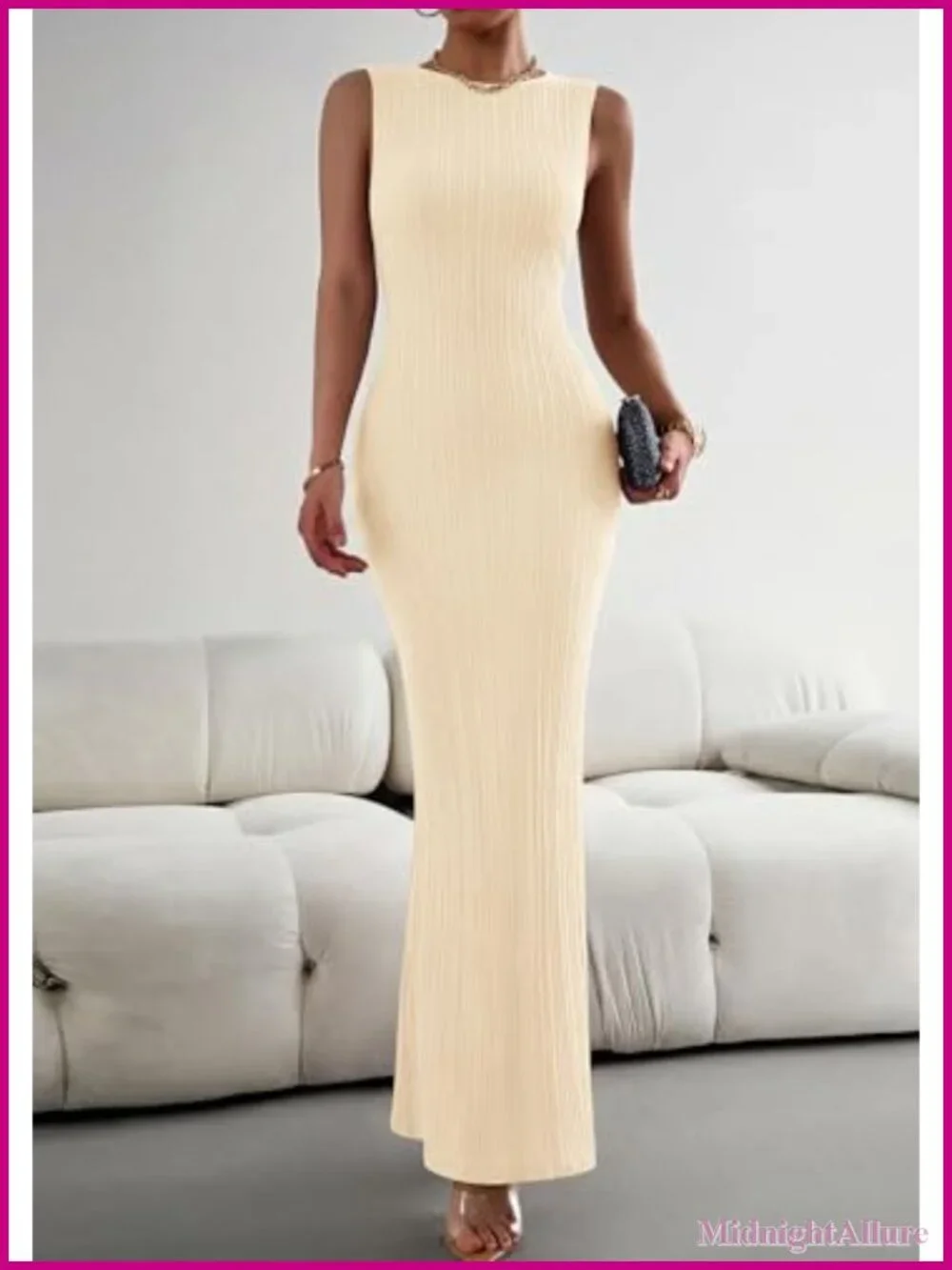 Ribbed Knit Maxi Dress Sleeveless Bodycon Crewneck Summer Casual